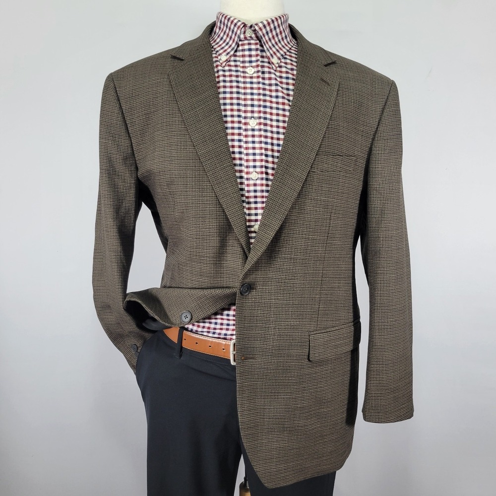 Croft Barrow Men's Sport Coat Blazer Two Button Olive Plaid Polyester Blend 44R